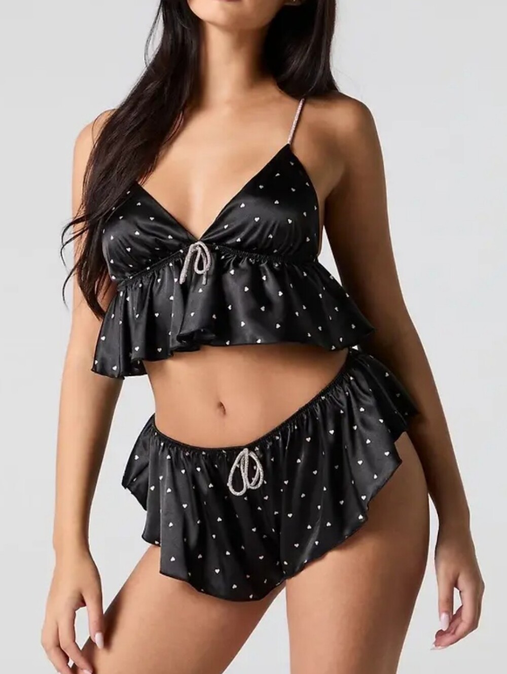 Rhinestone Babydoll Tank Shortie 2 Piece Lingerie Set Size Large Y2K Coquette